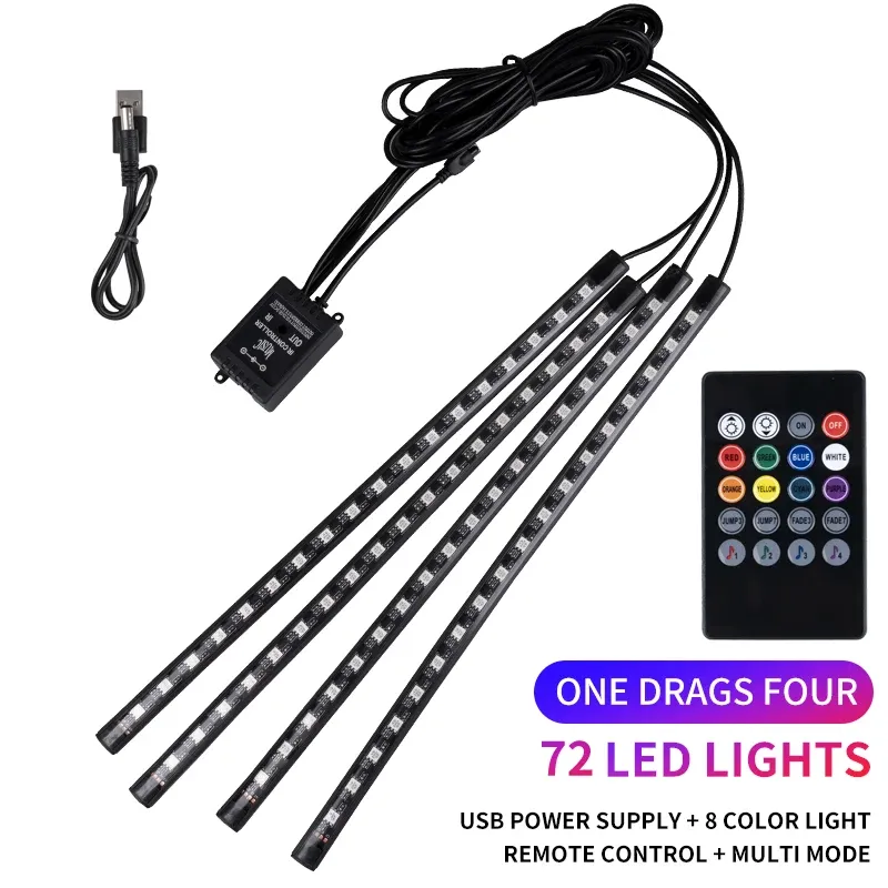 Kit d'éclairage LED néon RVB pour intérieur de voiture avec bande de pied, télécommande et contrôle musical 18
