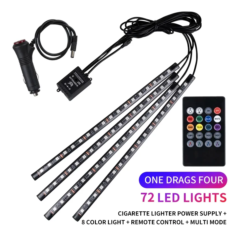 Kit d'éclairage LED néon RVB pour intérieur de voiture avec bande de pied, télécommande et contrôle musical 17