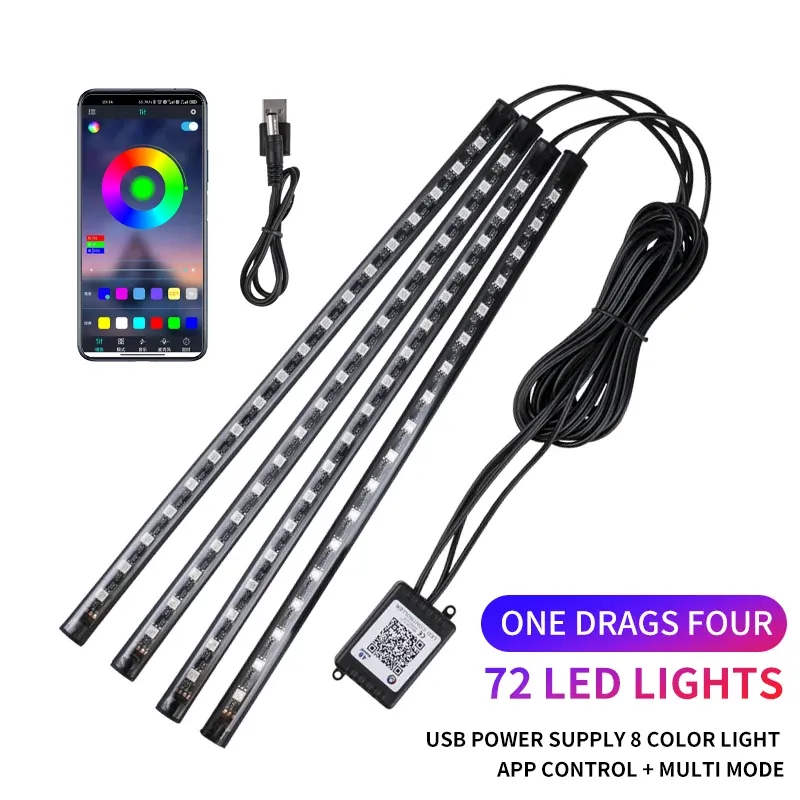 Kit d'éclairage LED néon RVB pour intérieur de voiture avec bande de pied, télécommande et contrôle musical 10