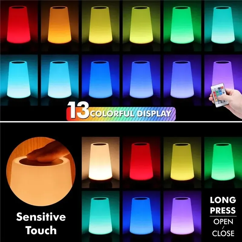 Veilleuse tactile RGB rechargeable USB à 13 couleurs avec télécommande, intensité variable, portable, lampe de chevet 3