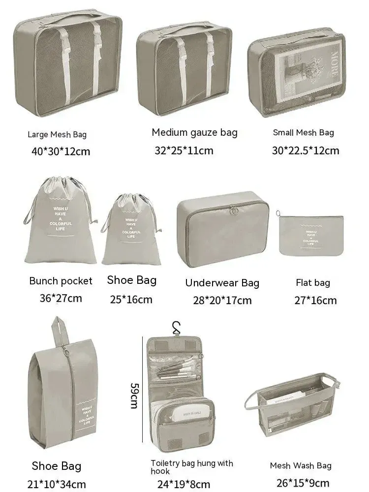 Détail des sacs de rangement de voyage