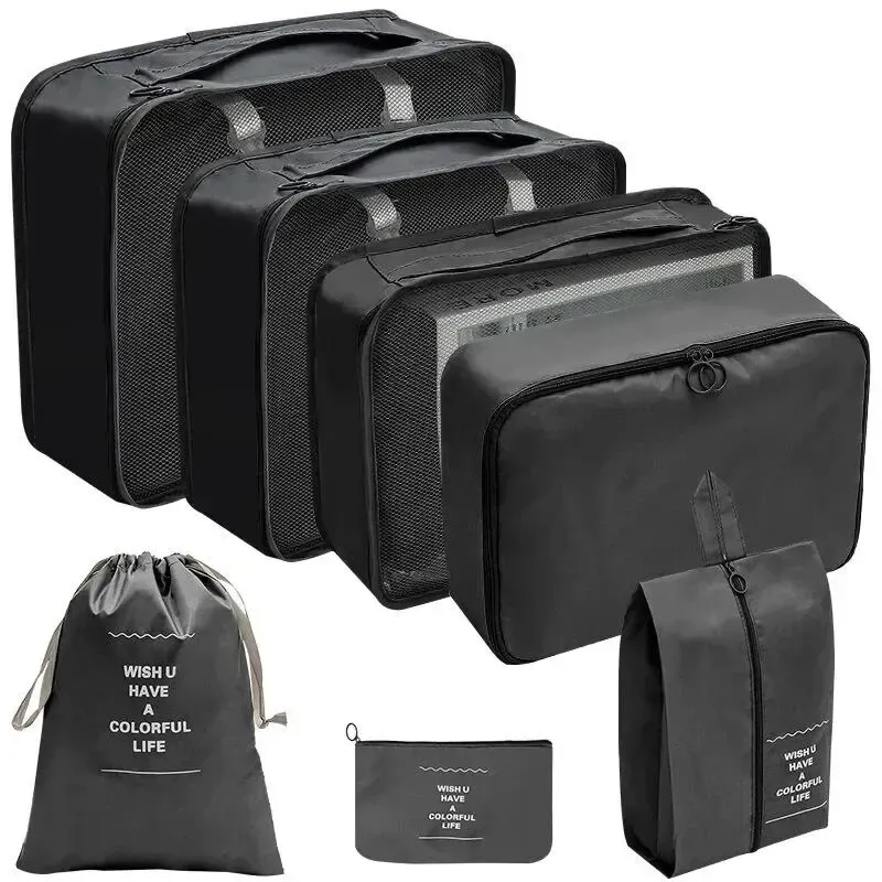 Ensemble de 7 à 10 pièces d'organisation de voyage : sacs de rangement, cubes d'emballage, étuis portables et pochette pliable pour chaussures 8