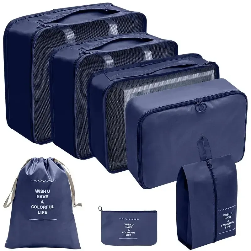 Ensemble de 7 à 10 pièces d'organisation de voyage : sacs de rangement, cubes d'emballage, étuis portables et pochette pliable pour chaussures 18