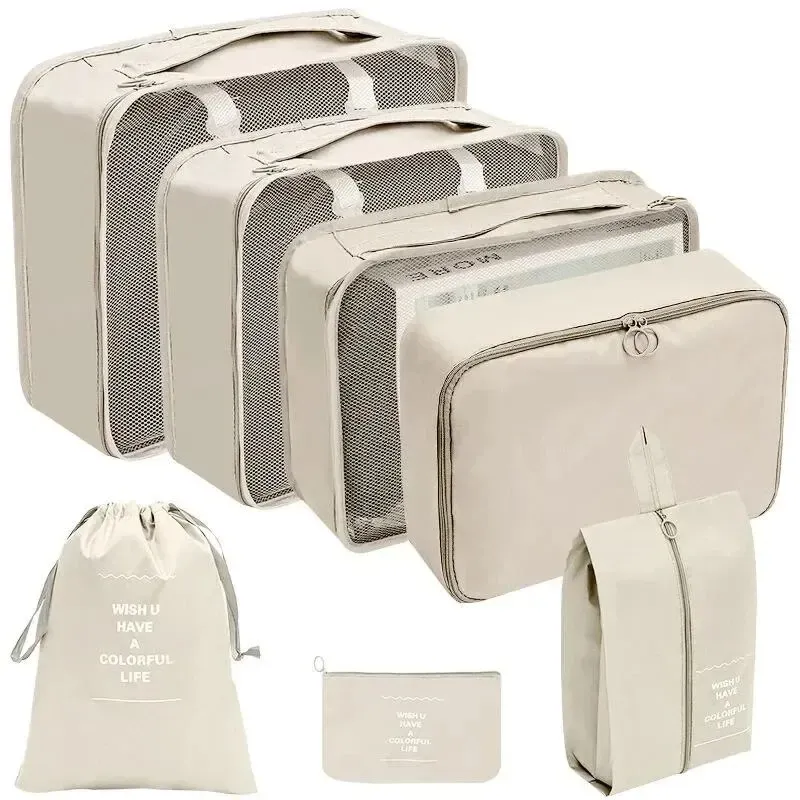 Ensemble de 7 à 10 pièces d'organisation de voyage : sacs de rangement, cubes d'emballage, étuis portables et pochette pliable pour chaussures 16