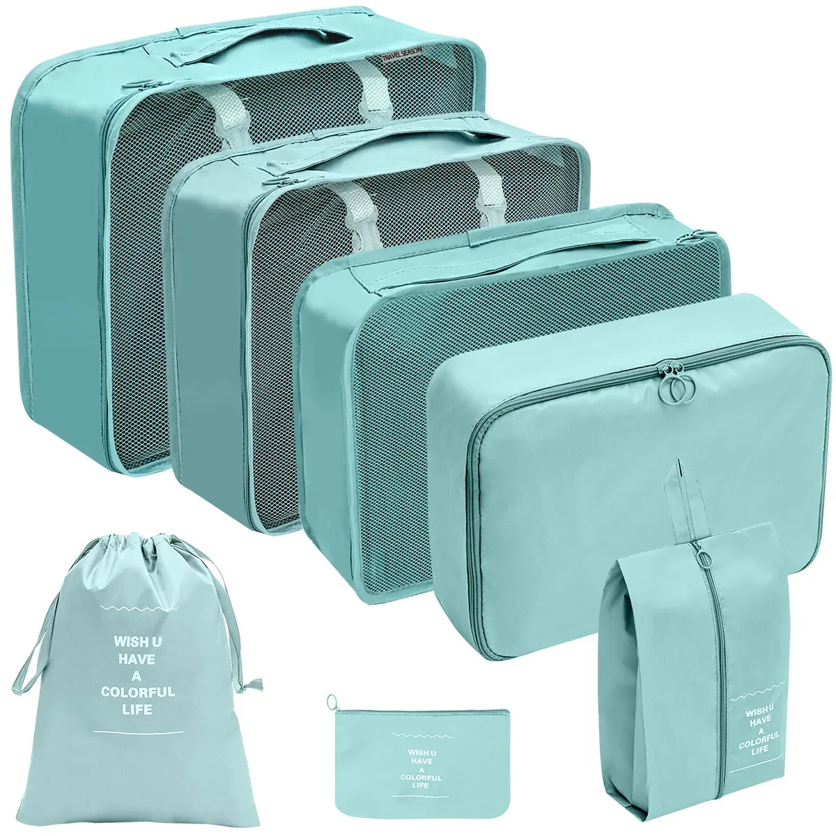 Ensemble de 7 à 10 pièces d'organisation de voyage : sacs de rangement, cubes d'emballage, étuis portables et pochette pliable pour chaussures 13