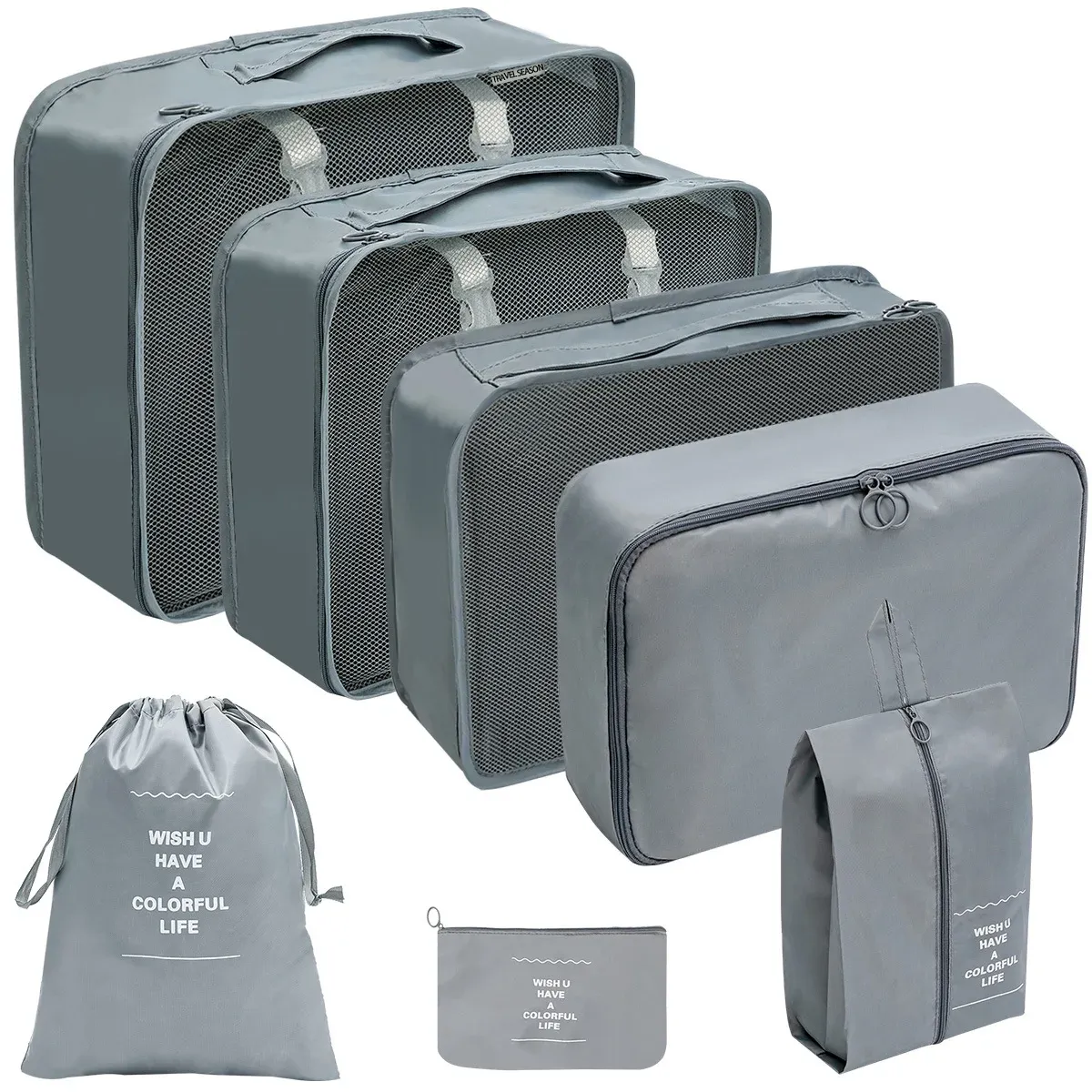 Ensemble de 7 à 10 pièces d'organisation de voyage : sacs de rangement, cubes d'emballage, étuis portables et pochette pliable pour chaussures 11