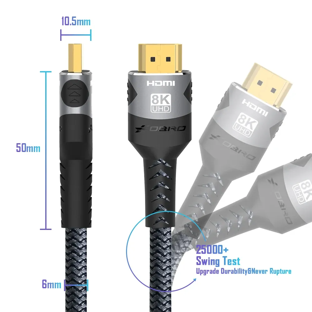 Câble HDMI 2.1 8K compatible 4K@120Hz et 8K@60Hz, 48 Gbps, eARC et HDR, pour PC, ordinateur portable, TV et PS5 3
