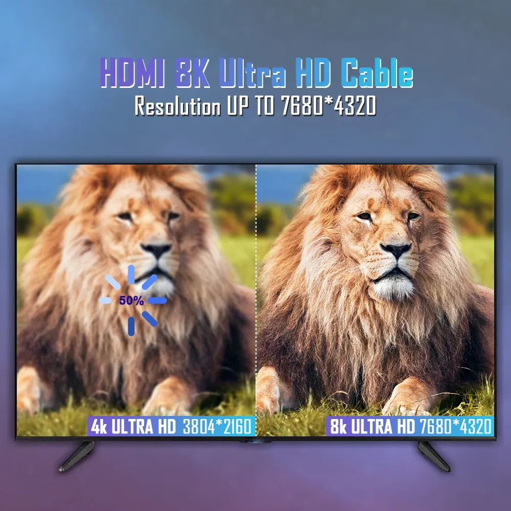 Câble HDMI 2.1 8K compatible 4K@120Hz et 8K@60Hz, 48 Gbps, eARC et HDR, pour PC, ordinateur portable, TV et PS5 5