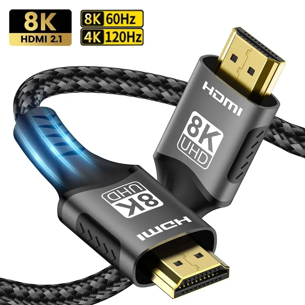 Câble HDMI 2.1 8K compatible 4K@120Hz et 8K@60Hz, 48 Gbps, eARC et HDR, pour PC, ordinateur portable, TV et PS5 10