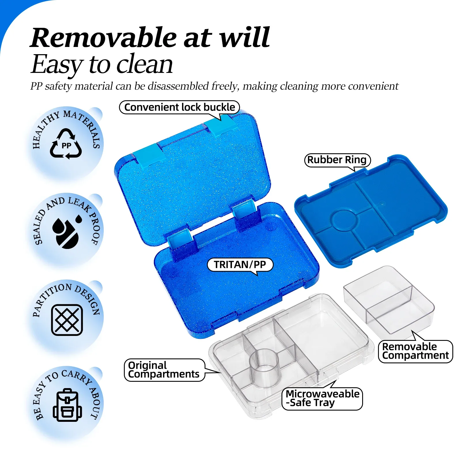 Boîte Bento scellée portable, finition et design