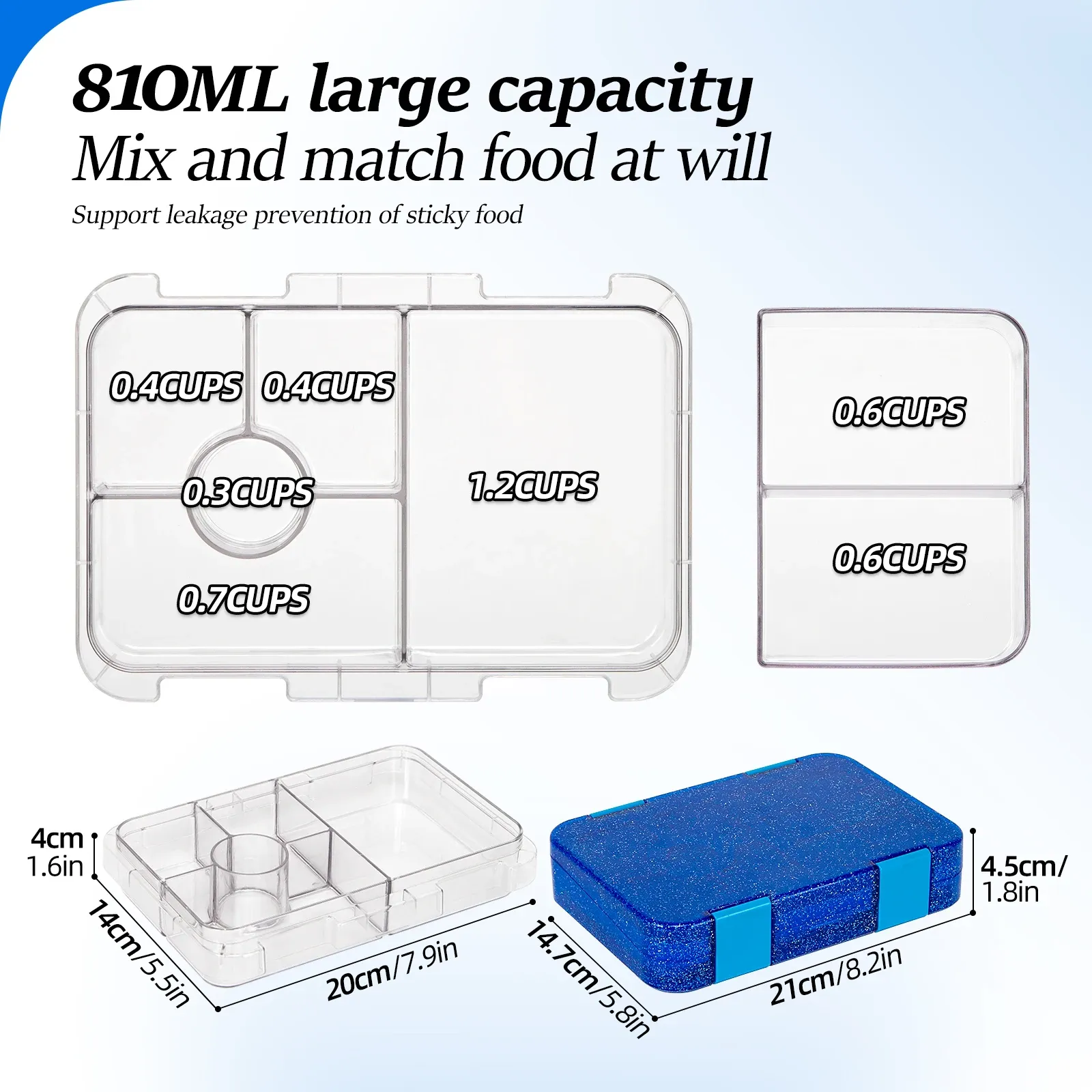 Boîte Bento scellée portable, détail des compartiments