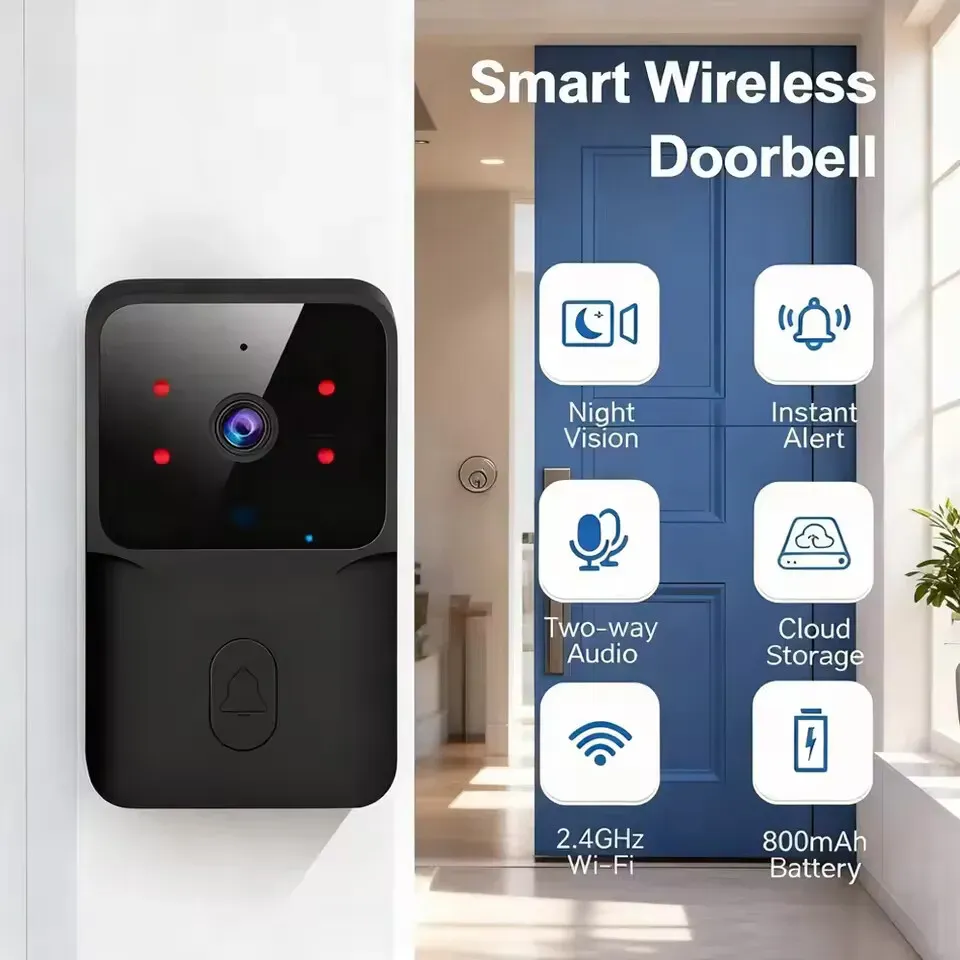 Sonnette vidéo sans fil, sonnette Wi-Fi avec conversation bidirectionnelle et vision nocturne infrarouge, moniteur de surveillance de sécurité pour maison connectée 8