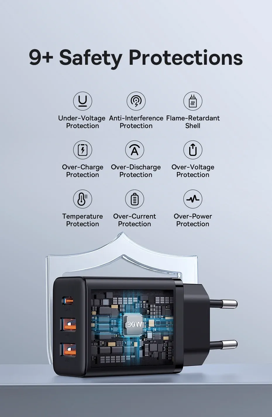 Chargeur compact posé sur un bureau