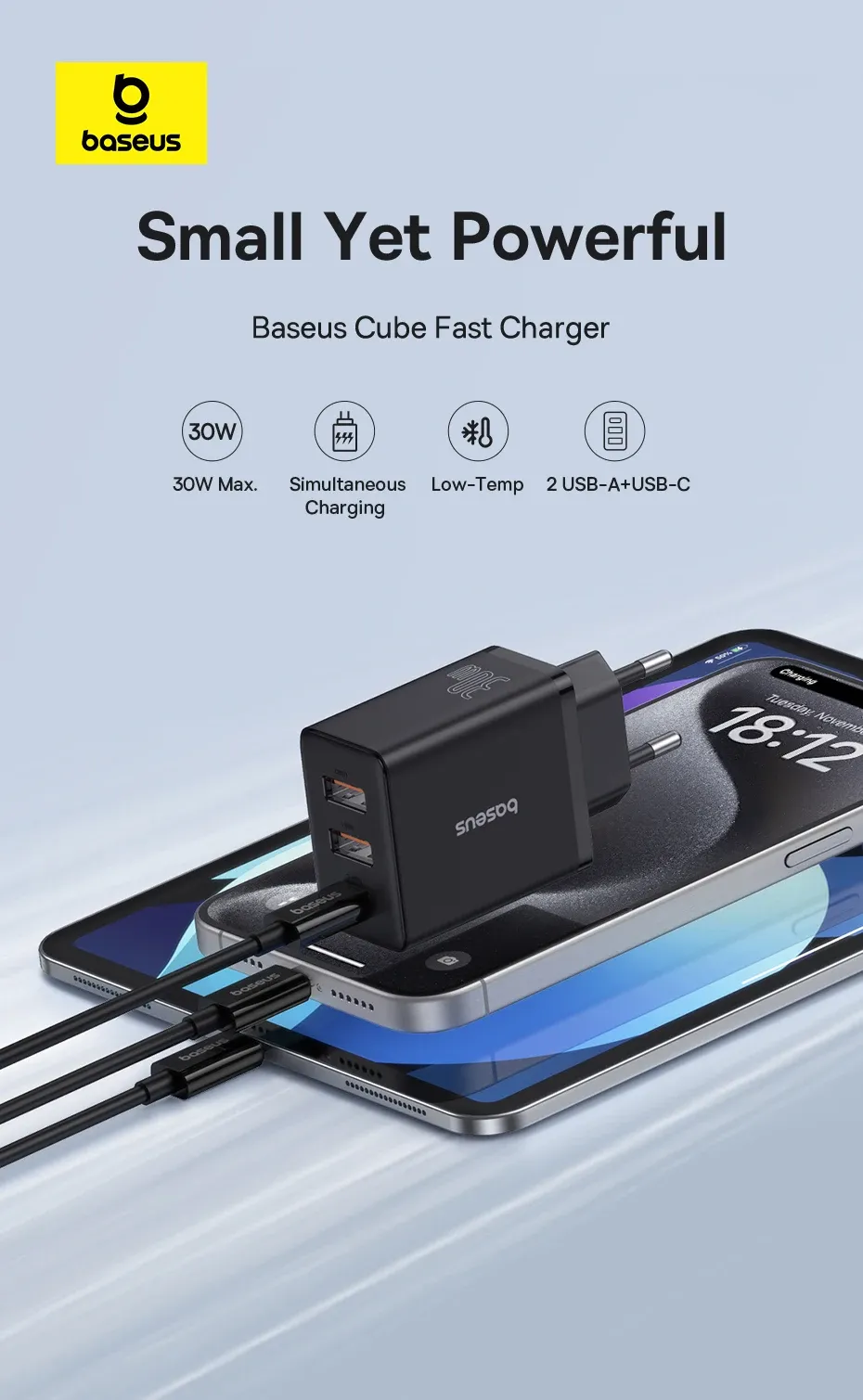 Design épuré du chargeur sous plusieurs angles