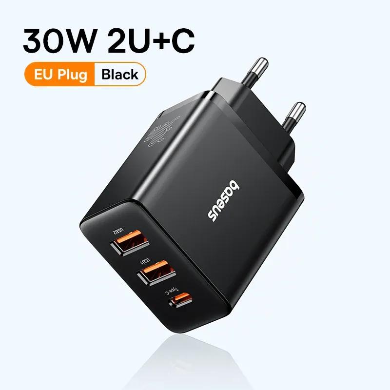 Chargeur Baseus 30 W à 3 ports, USB-C PD 3.0 et USB QC 3.0, charge rapide pour iPhone, Xiaomi et Samsung 7