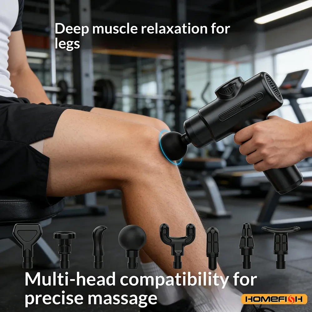 Pistolet de massage électrique portable pour tissus profonds avec 8 têtes interchangeables pour le sport - Image 1