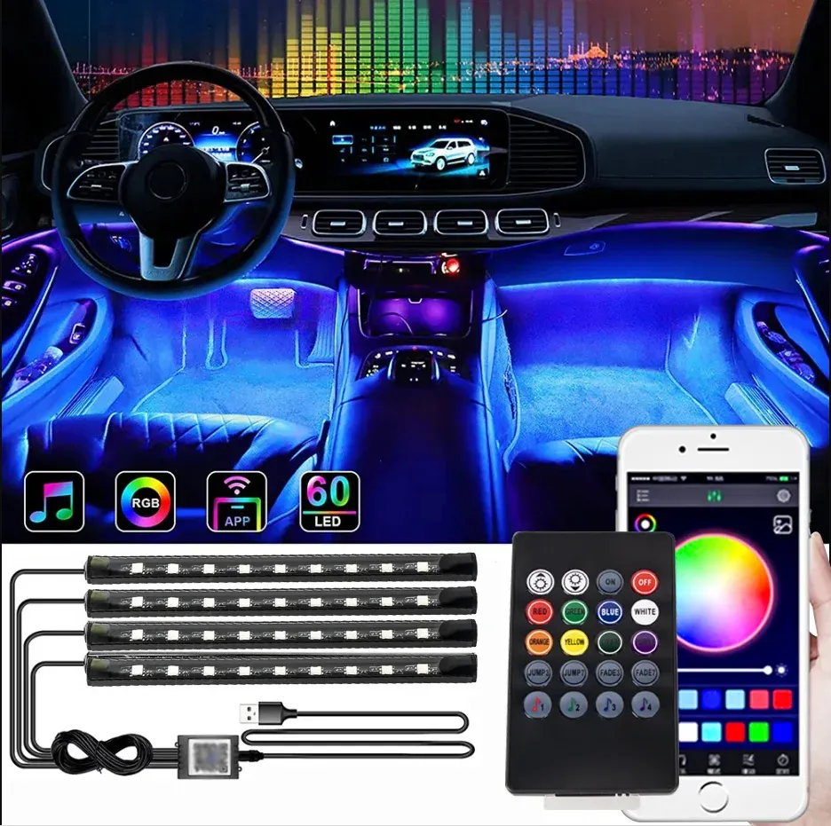 Éclairage d'ambiance LED pour habitacle de voiture à allumage automatique, avec bandes lumineuses de seuil, lumière blanche froide
