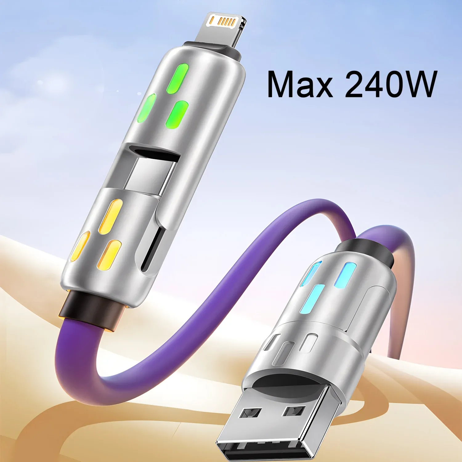 Câble USB-C vers USB-C 4 en 1, 240 W, câble de charge rapide PD, longueur 1 m, compatible iPhone 16 Pro Max, iPhone 15, iPad, Xiaomi et Samsung 3