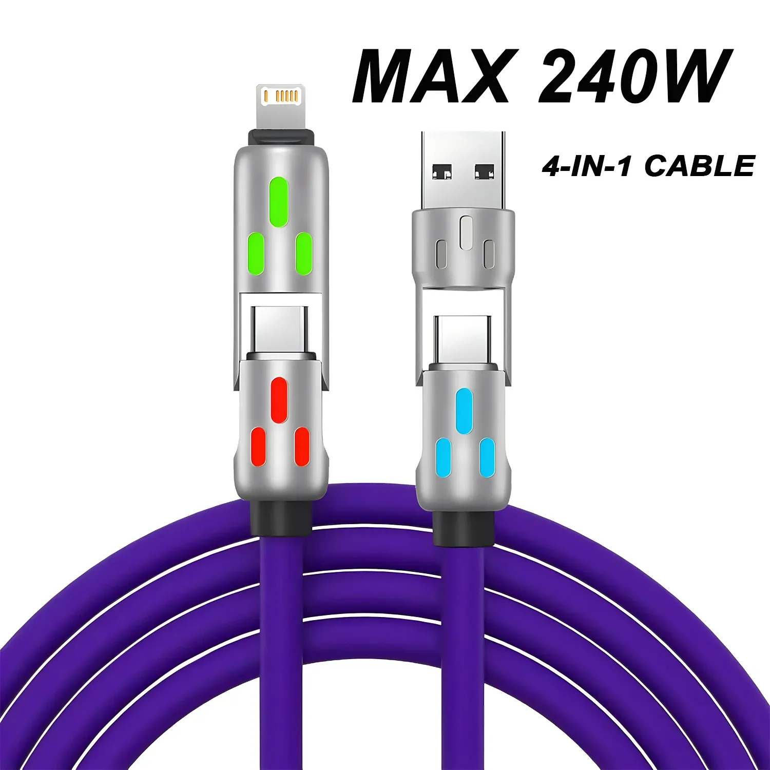Câble USB-C vers USB-C 4 en 1, 240 W, câble de charge rapide PD, longueur 1 m, compatible iPhone 16 Pro Max, iPhone 15, iPad, Xiaomi et Samsung 8