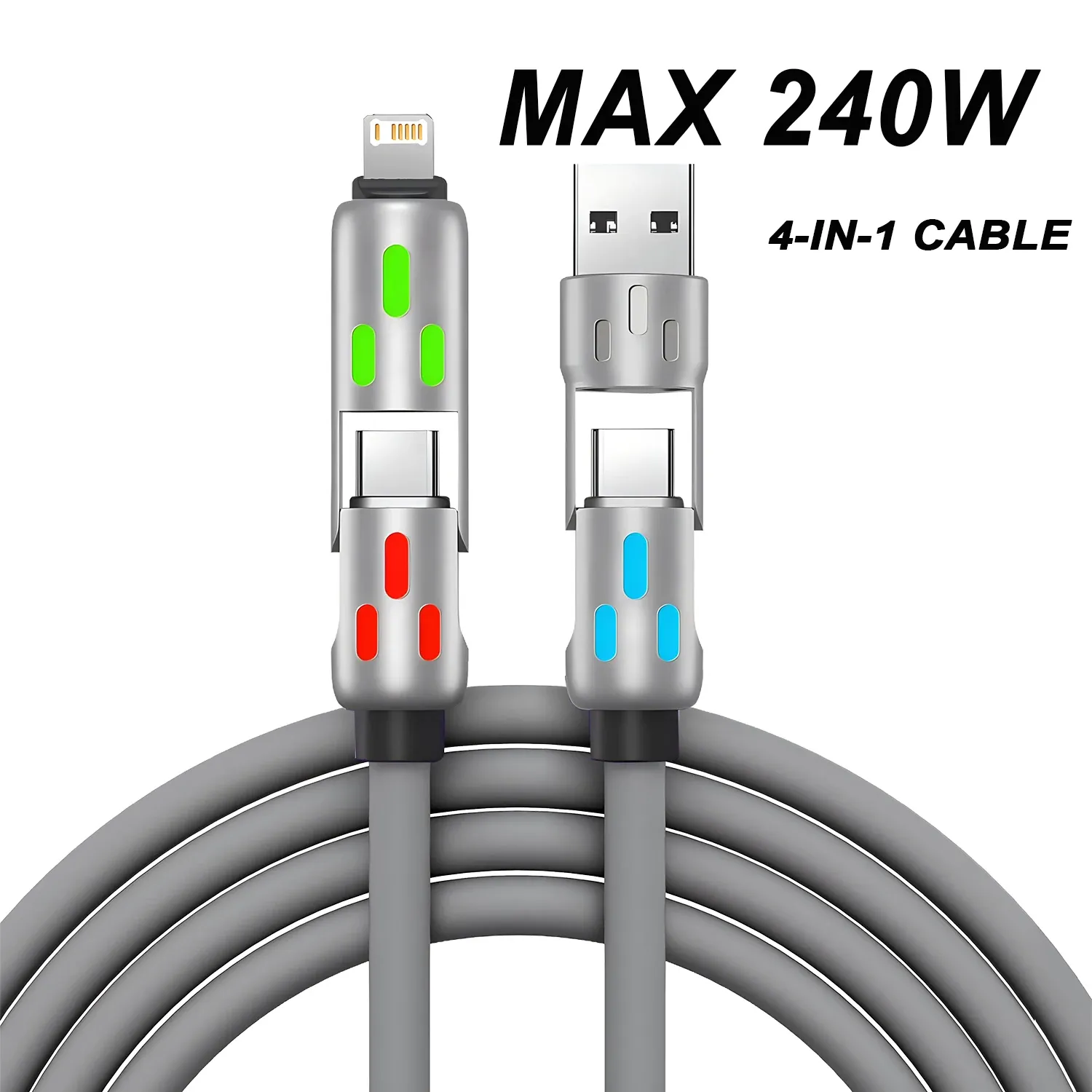 Câble USB-C vers USB-C 4 en 1, 240 W, câble de charge rapide PD, longueur 1 m, compatible iPhone 16 Pro Max, iPhone 15, iPad, Xiaomi et Samsung 7