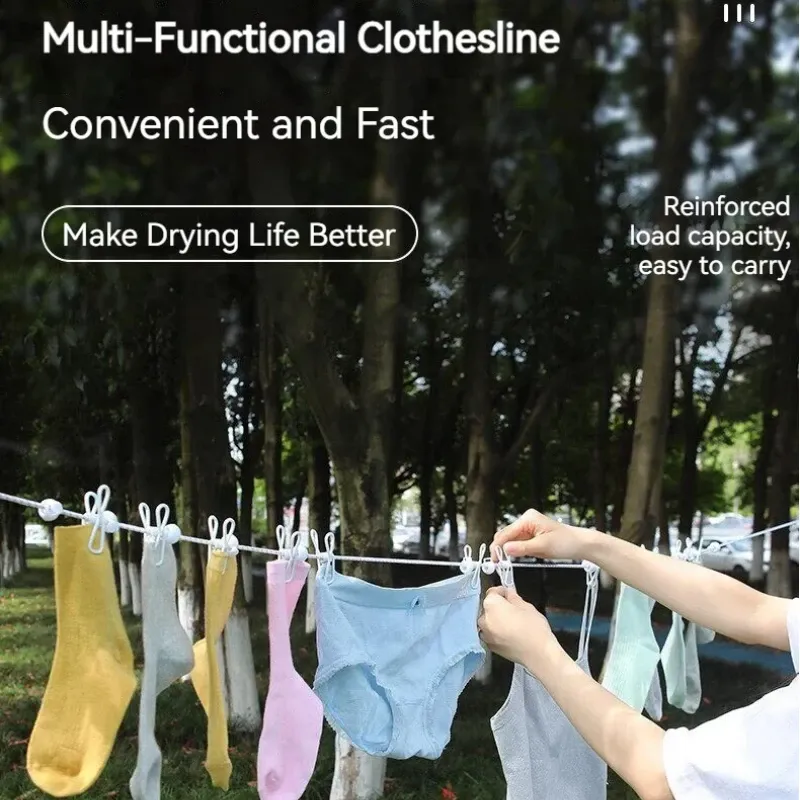 Corde à linge portable et réglable pour le voyage, le camping, l'intérieur et l'extérieur, se tend d'un simple tirage 3