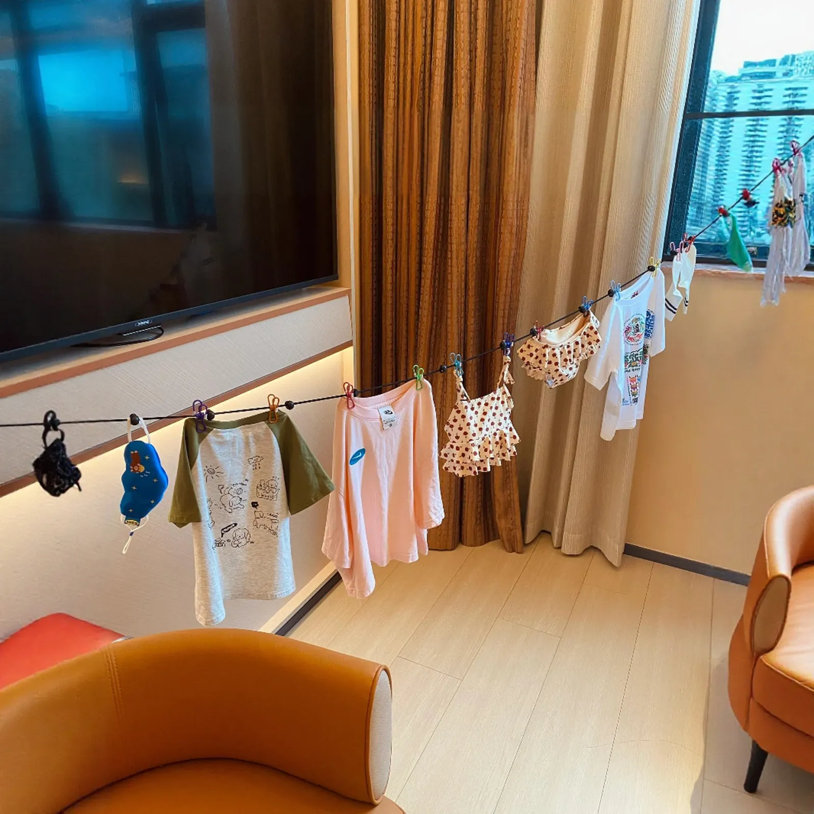 Séchage du linge avec corde portable
