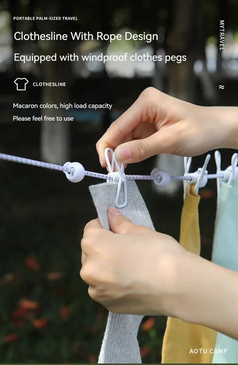 Corde à linge réglable en contexte de camping