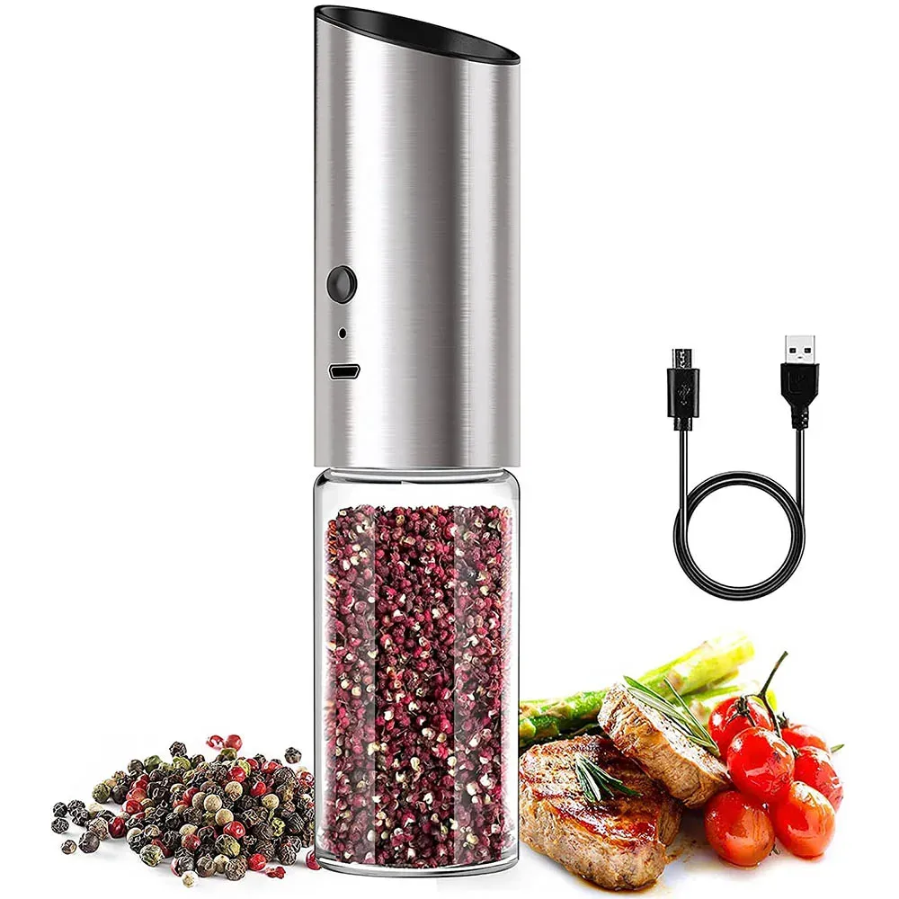 Ensemble de moulins à sel et à poivre électriques, rechargeables par USB, shakers automatiques en acier pour épices, ustensile de cuisine 2