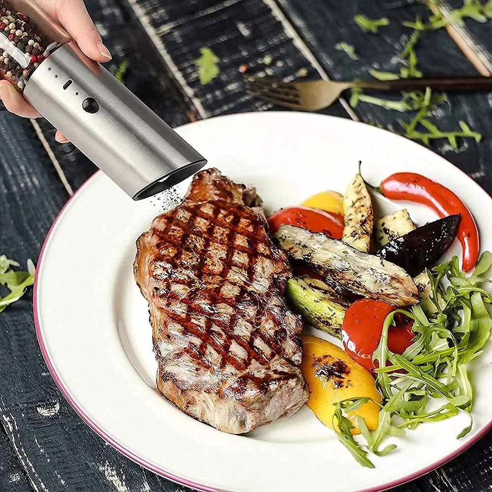 Ensemble de moulins à sel et à poivre électriques, rechargeables par USB, shakers automatiques en acier pour épices, ustensile de cuisine 5
