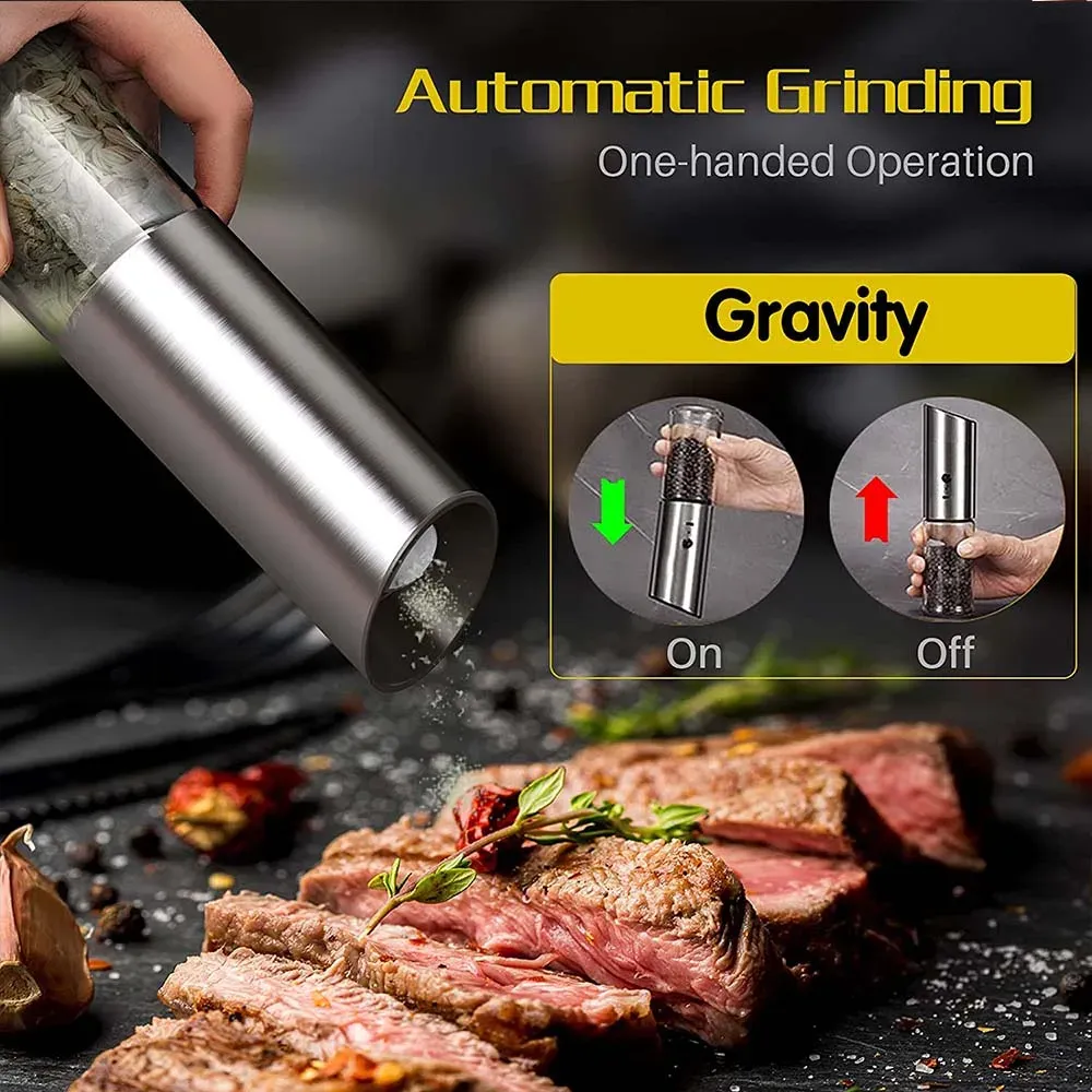 Ensemble de moulins à sel et à poivre électriques, rechargeables par USB, shakers automatiques en acier pour épices, ustensile de cuisine 6