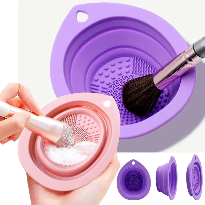 Nettoyeur de pinceaux de maquillage en silicone, bol de nettoyage pliable pour éponges et pinceaux, tapis doux pour le lavage des pinceaux à paupières, boîte de rangement pour outils de beauté - Image 1