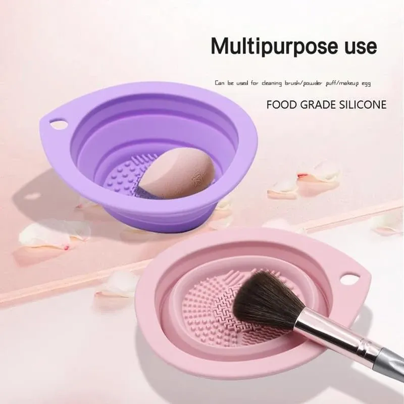 Nettoyeur de pinceaux de maquillage en silicone, bol de nettoyage pliable pour éponges et pinceaux, tapis doux pour le lavage des pinceaux à paupières, boîte de rangement pour outils de beauté 2