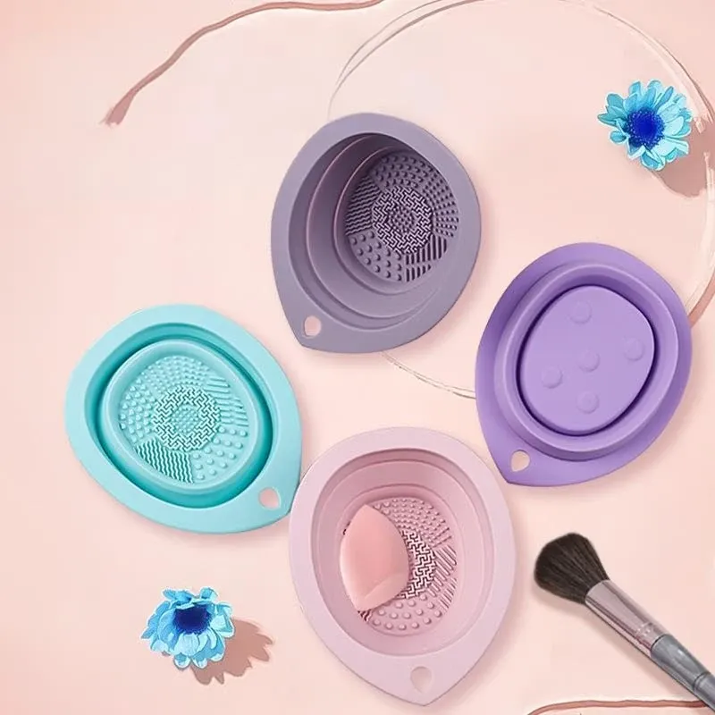 Nettoyeur de pinceaux de maquillage en silicone, bol de nettoyage pliable pour éponges et pinceaux, tapis doux pour le lavage des pinceaux à paupières, boîte de rangement pour outils de beauté 6