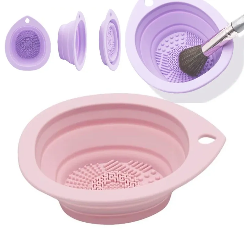 Nettoyeur de pinceaux de maquillage en silicone, bol de nettoyage pliable pour éponges et pinceaux, tapis doux pour le lavage des pinceaux à paupières, boîte de rangement pour outils de beauté 10