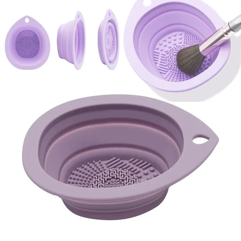 Nettoyeur de pinceaux de maquillage en silicone, bol de nettoyage pliable pour éponges et pinceaux, tapis doux pour le lavage des pinceaux à paupières, boîte de rangement pour outils de beauté 7