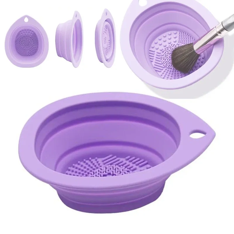 Nettoyeur de pinceaux de maquillage en silicone, bol de nettoyage pliable pour éponges et pinceaux, tapis doux pour le lavage des pinceaux à paupières, boîte de rangement pour outils de beauté 8
