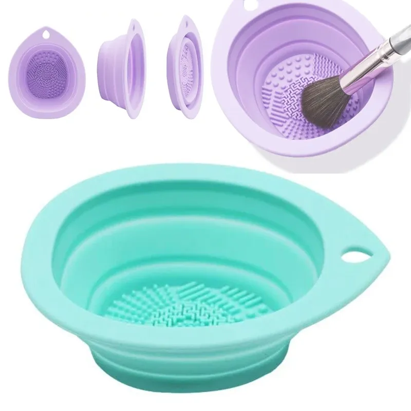 Nettoyeur de pinceaux de maquillage en silicone, bol de nettoyage pliable pour éponges et pinceaux, tapis doux pour le lavage des pinceaux à paupières, boîte de rangement pour outils de beauté 9