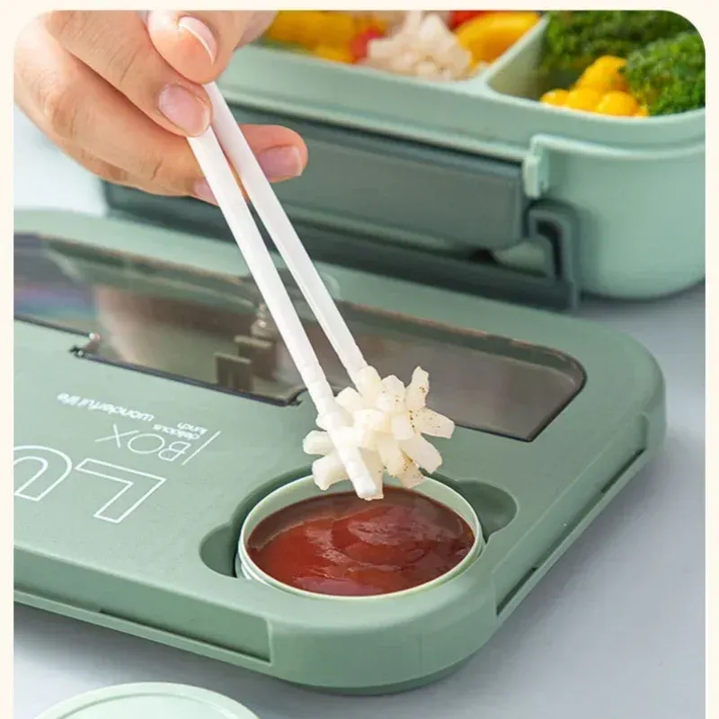 Boîte à déjeuner portable 1300 ml à compartiments, boîte bento pour adultes et enfants avec fourchette et cuillère, récipient de conservation des aliments compatible micro-ondes 4