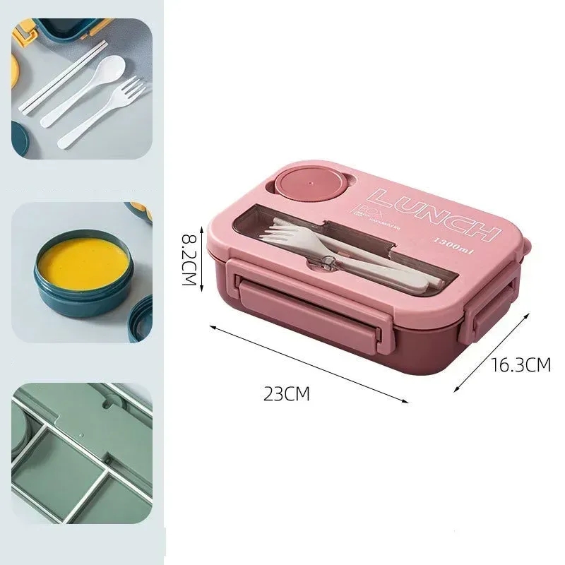 Boîte à déjeuner portable 1300 ml à compartiments, boîte bento pour adultes et enfants avec fourchette et cuillère, récipient de conservation des aliments compatible micro-ondes 8