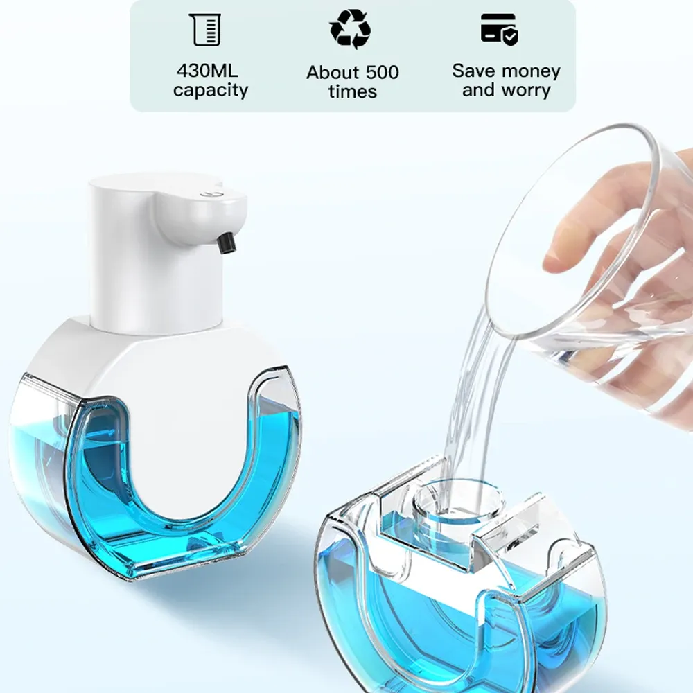 Distributeur de savon automatique sans contact en mousse pour salle de bain, machine à laver les mains intelligente avec chargement USB, en ABS blanc de haute qualité 4