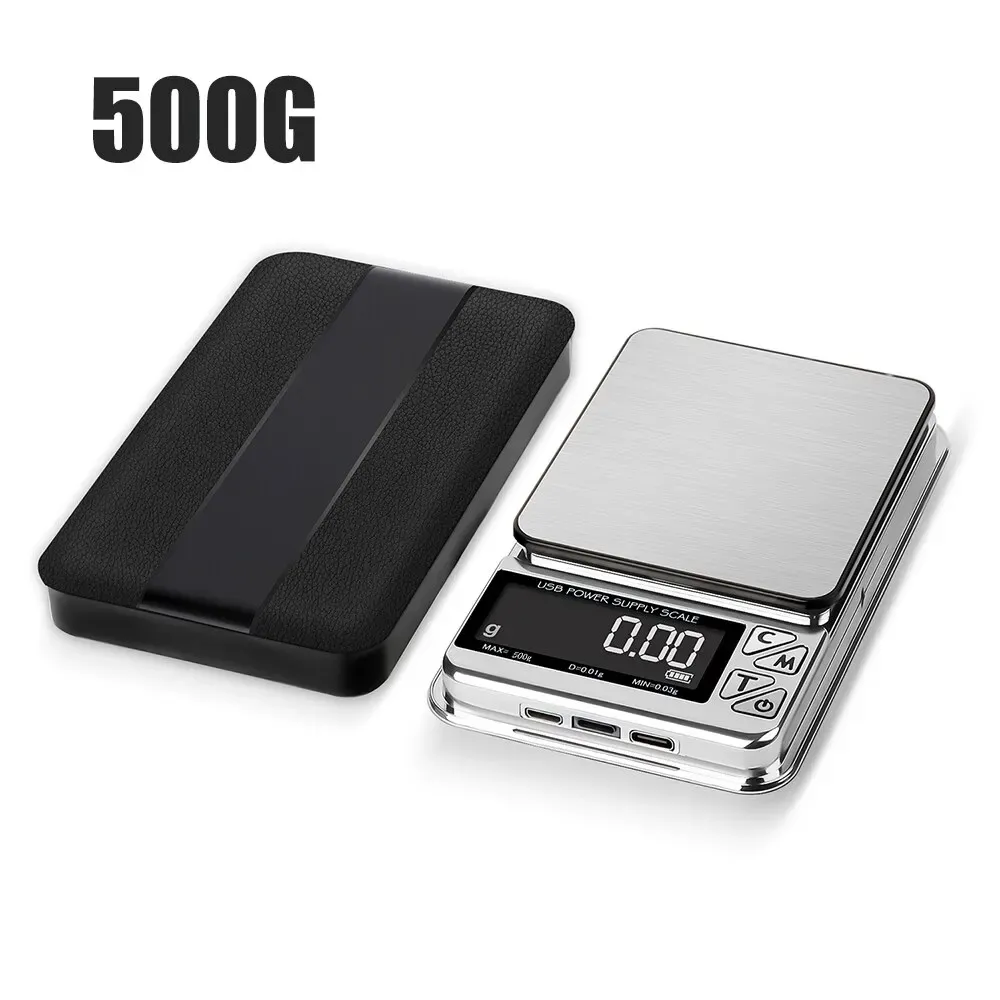 Balance de cuisine numérique de précision 500 g / 100 g, écran LCD, charge USB, acier inoxydable, format de poche 8