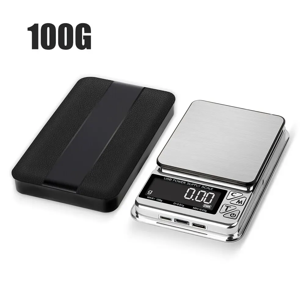 Balance de cuisine numérique de précision 500 g / 100 g, écran LCD, charge USB, acier inoxydable, format de poche 7