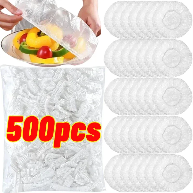 Film étirable jetable pour conservation des aliments, 500 pièces / 10 rouleaux, housses de stockage pour la cuisine, couvercles pour bols, bande élastique, couvercle en plastique, sacs sous vide - Image 1