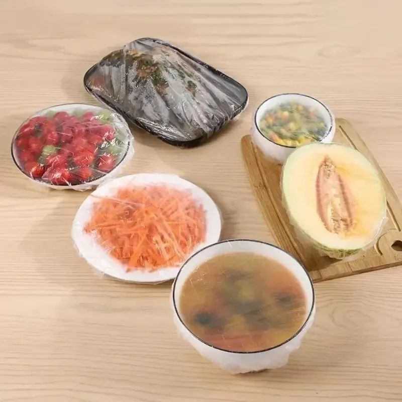 Film étirable jetable pour conservation des aliments, 500 pièces / 10 rouleaux, housses de stockage pour la cuisine, couvercles pour bols, bande élastique, couvercle en plastique, sacs sous vide 3