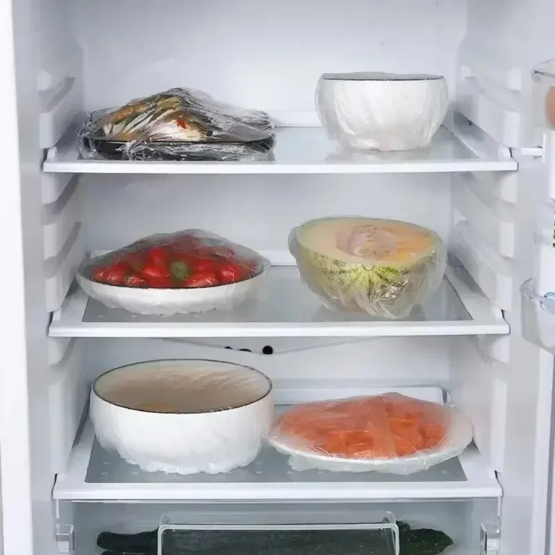 Film étirable jetable pour conservation des aliments, 500 pièces / 10 rouleaux, housses de stockage pour la cuisine, couvercles pour bols, bande élastique, couvercle en plastique, sacs sous vide 4