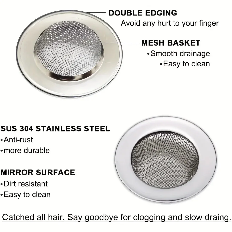 Crépines de baignoire en acier inoxydable (lot de 2), crépine d'évier de salle de bain, crépine de douche pour retenir les cheveux, crépine de vidange pour lave-linge 3