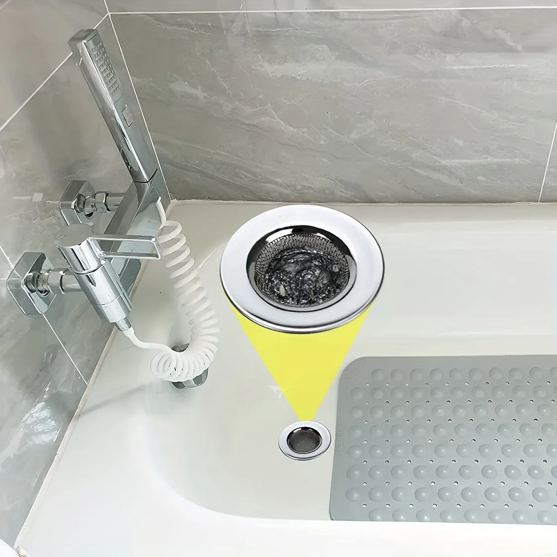 Crépine de baignoire en acier inoxydable, vue d'ensemble