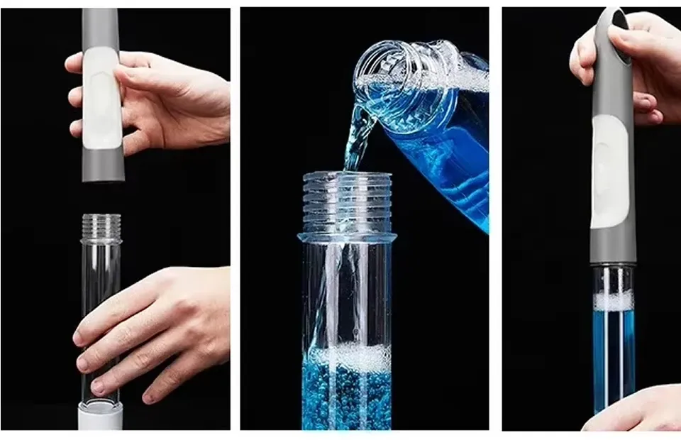 Brosse avec réservoir de détergent transparent