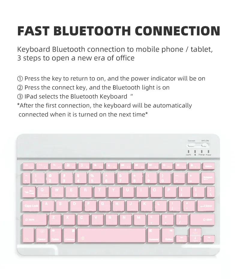 Clavier sans fil Bluetooth ultra-fin pour tablette Android et iOS, 78 touches, rechargeable, design compact pour iPad 6