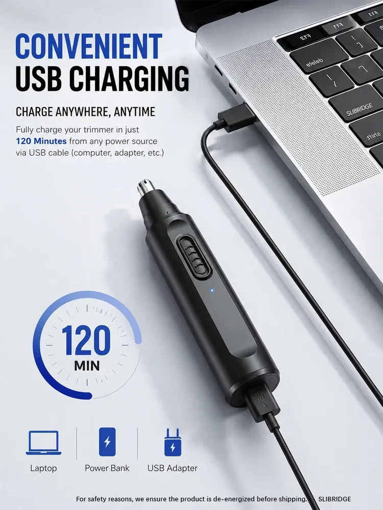 Tondeuse électrique pour le nez et les oreilles, rechargeable par USB-C, tête en acier inoxydable, mixte 6